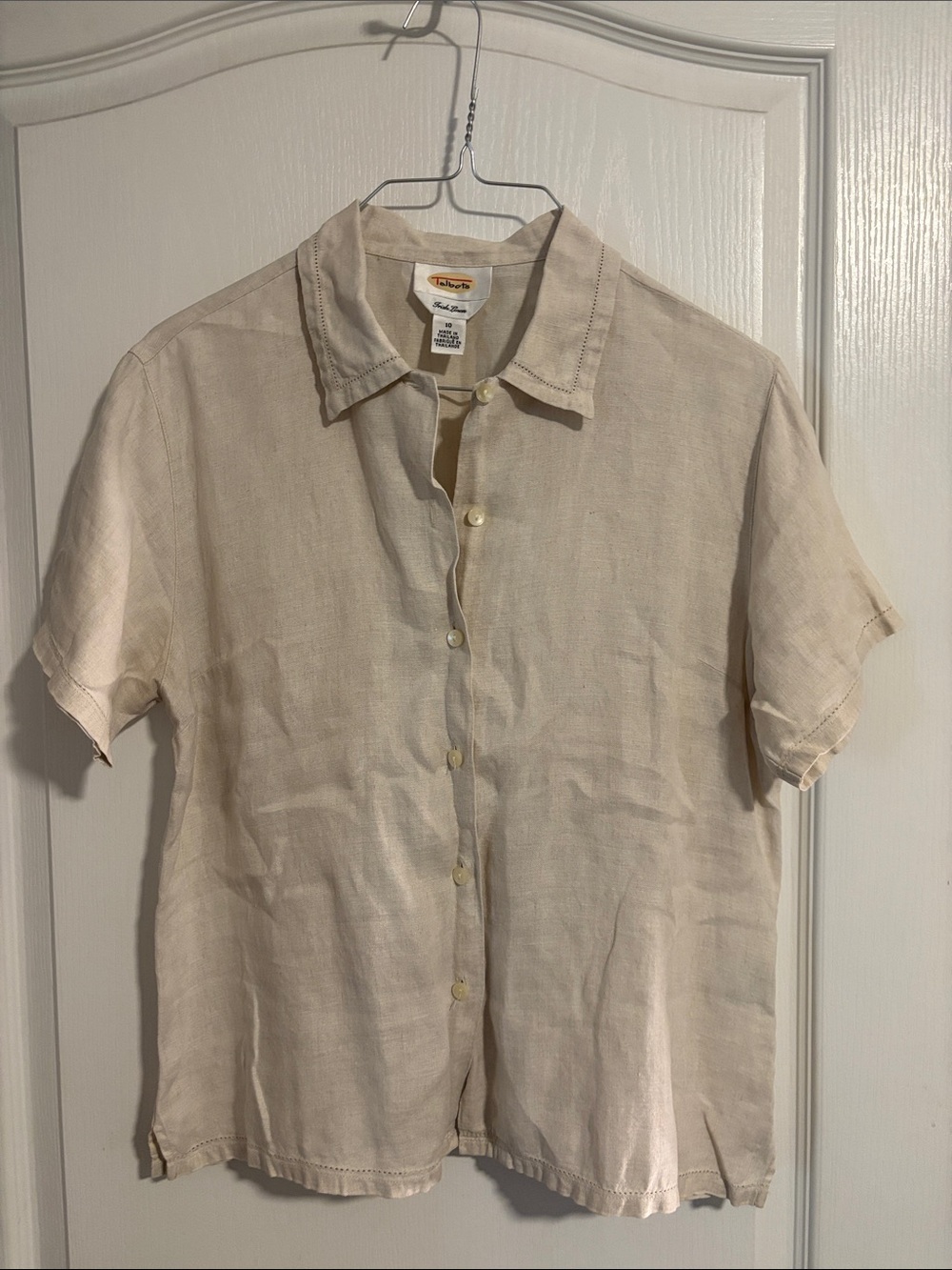 Talbots Cream Linen Short-Sleeve Button-Down Shirt